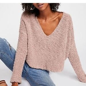 Free People Cozy Textured Sweatshirt in Light Pink